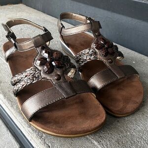 Easy Spirit Eshattie bronze metallic Rhinestone Embellished t-strap flat Sandals
